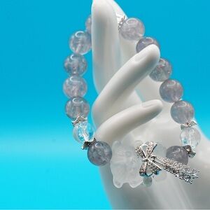 Elegant Silver and Gray Beaded Bracelet high quality natural gemstones